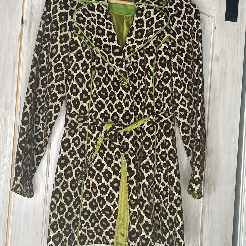 3 Sisters Y2K Style Leopard/ Lime Green Trench Coat - Medium